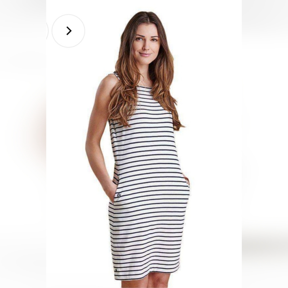 Barbour Striped Sleeveless Navy White Dalmore Shift Dress Size 4 Heritage Preppy